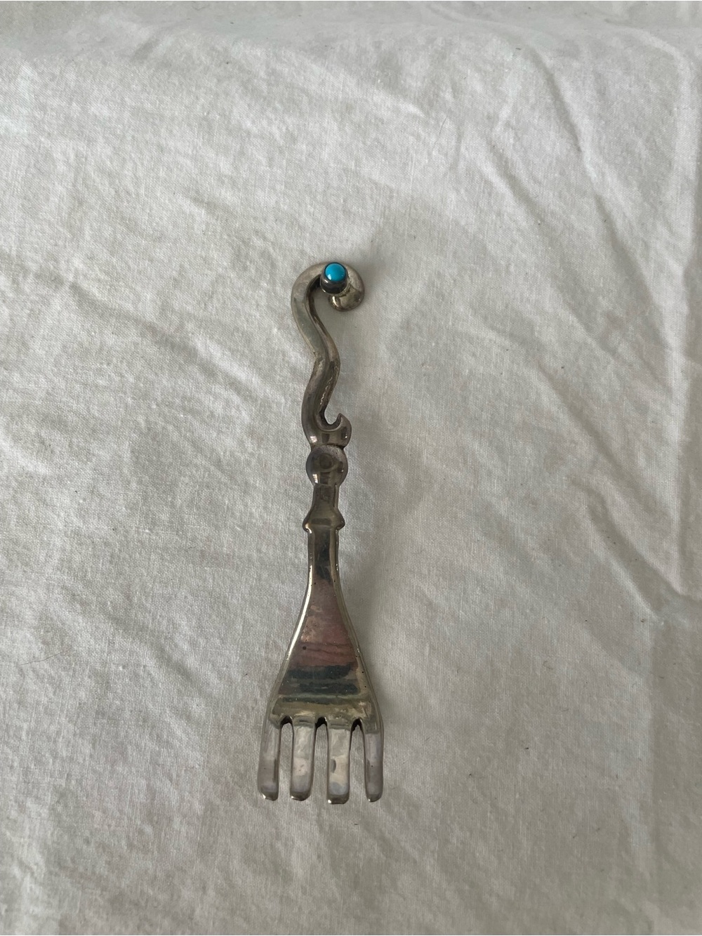 Vintage Navajo Silver Fork with Turquoise Accent stamped K